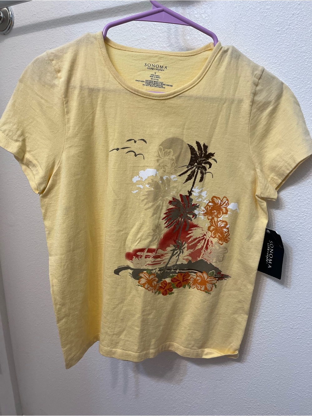 Sonoma Pale Yellow Tropical Graphic Tee